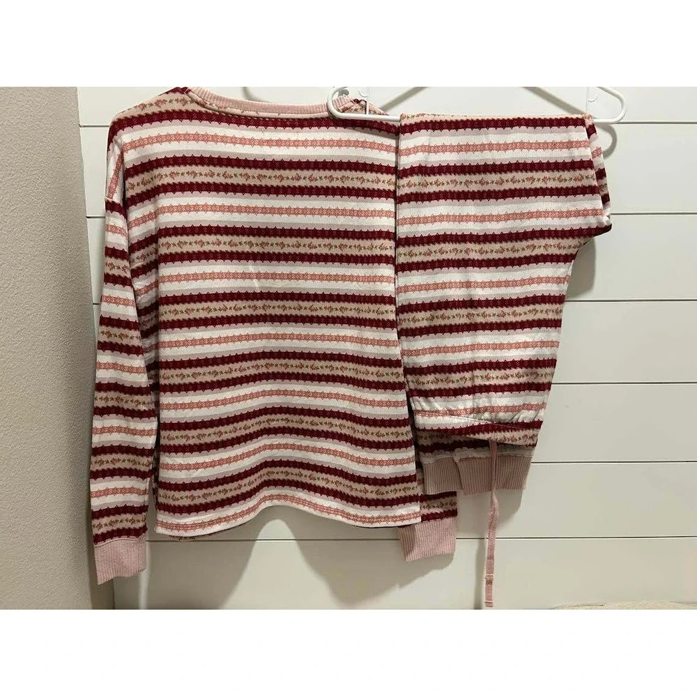 LC Lauren Conrad Sleepwear Floral Stripe Pajama Set Pink Burgundy Med Feminine